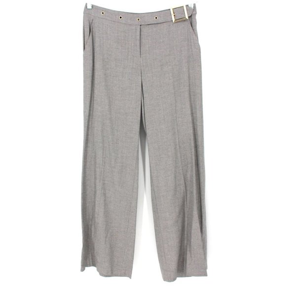 St. John Grey Dress Pants Wide Leg Flare Cuff Attached Belt Trousers 4 Small